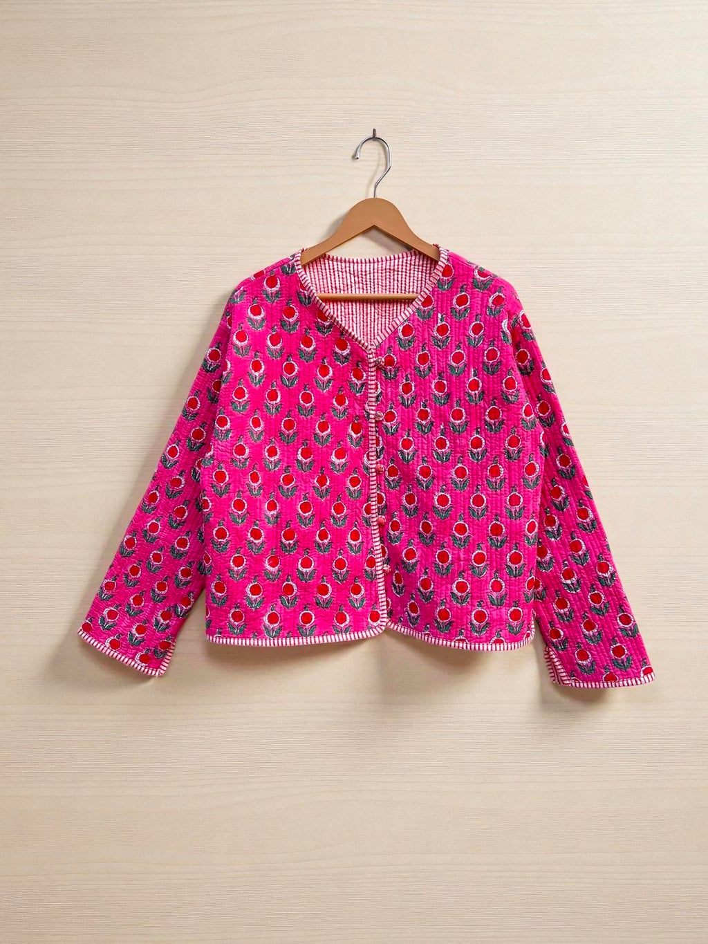 Pure Cotton Hand Block Print Quilted Jacket – Boho Style Reversible Coat