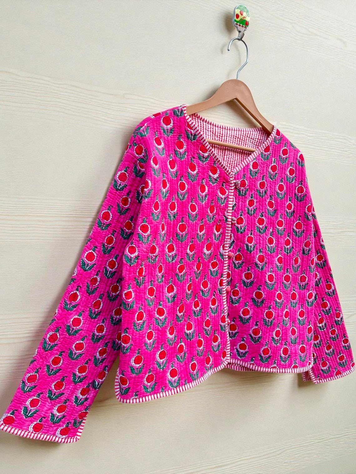 Pure Cotton Hand Block Print Quilted Jacket – Boho Style Reversible Coat