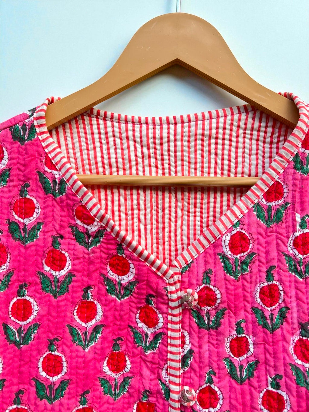 Pure Cotton Hand Block Print Quilted Jacket – Boho Style Reversible Coat