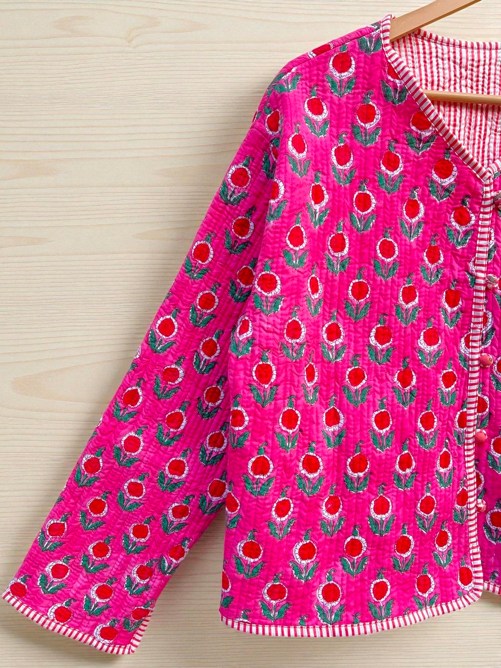 Pure Cotton Hand Block Print Quilted Jacket – Boho Style Reversible Coat