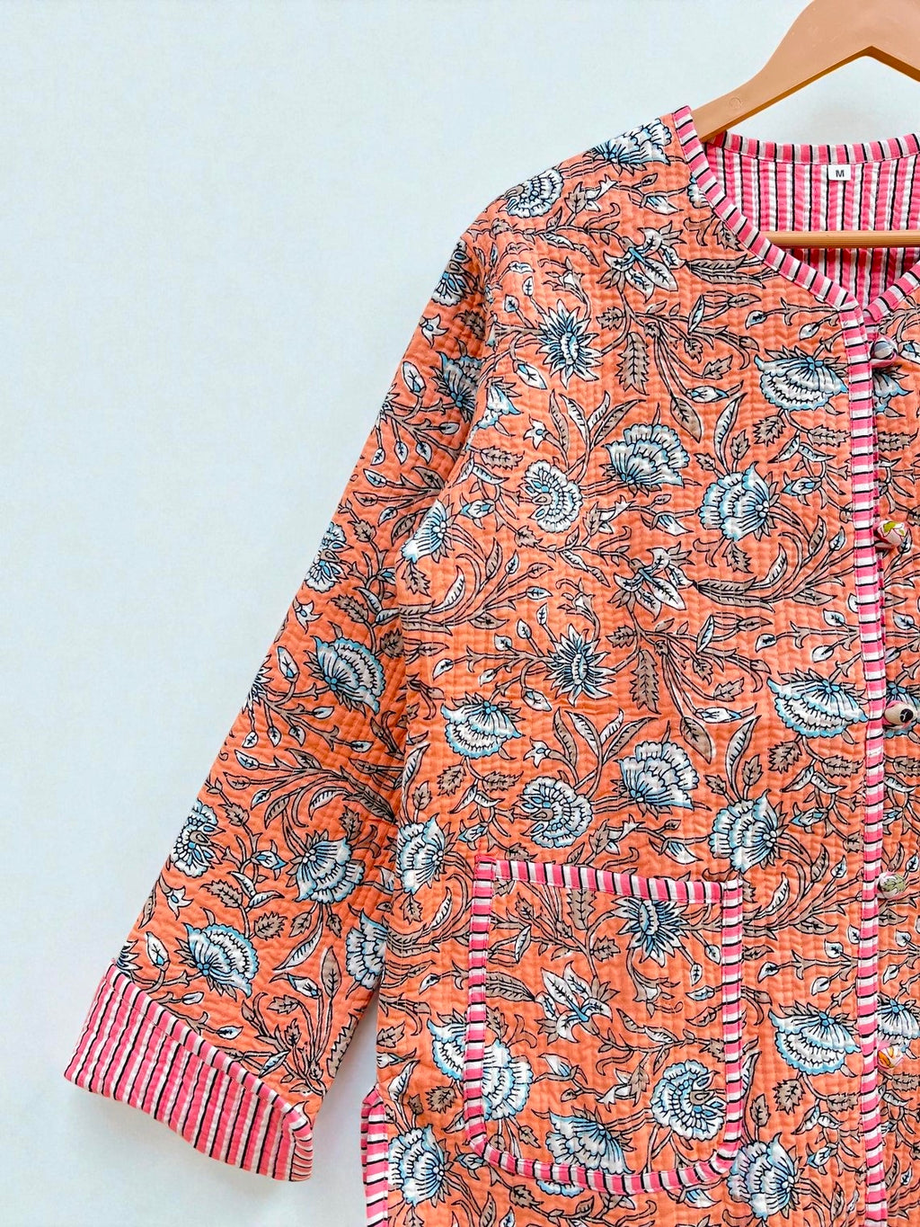 Women’s Quilted Cotton Jacket – Traditional Block Printed Reversible Design