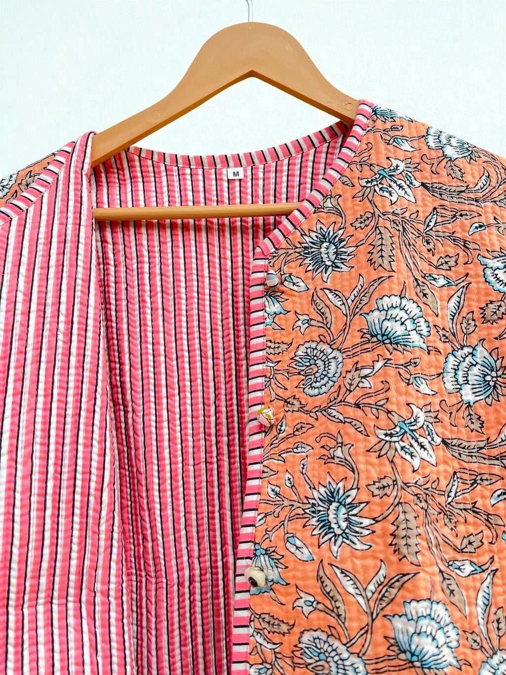 Women’s Quilted Cotton Jacket – Traditional Block Printed Reversible Design