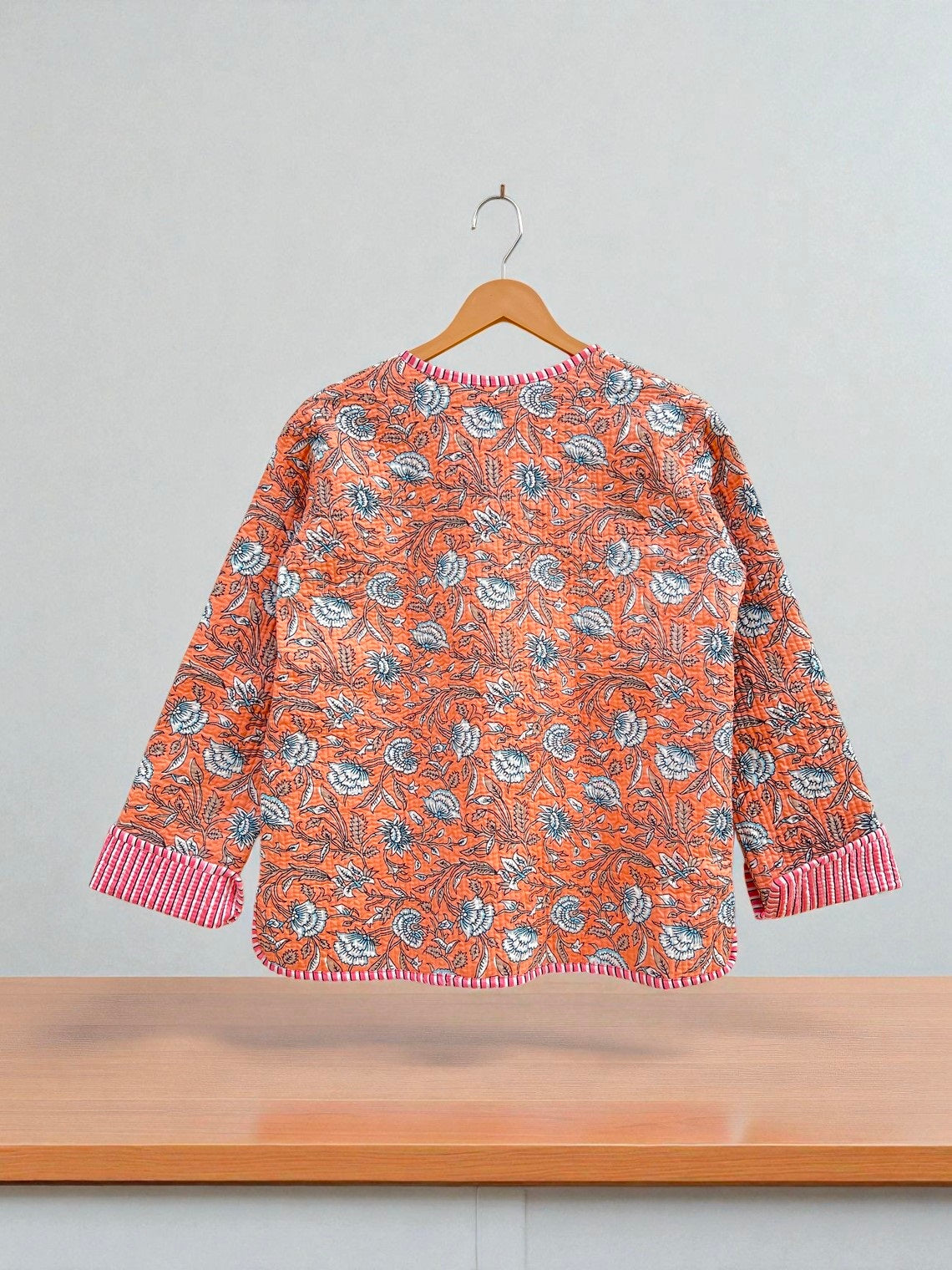 Women’s Quilted Cotton Jacket – Traditional Block Printed Reversible Design