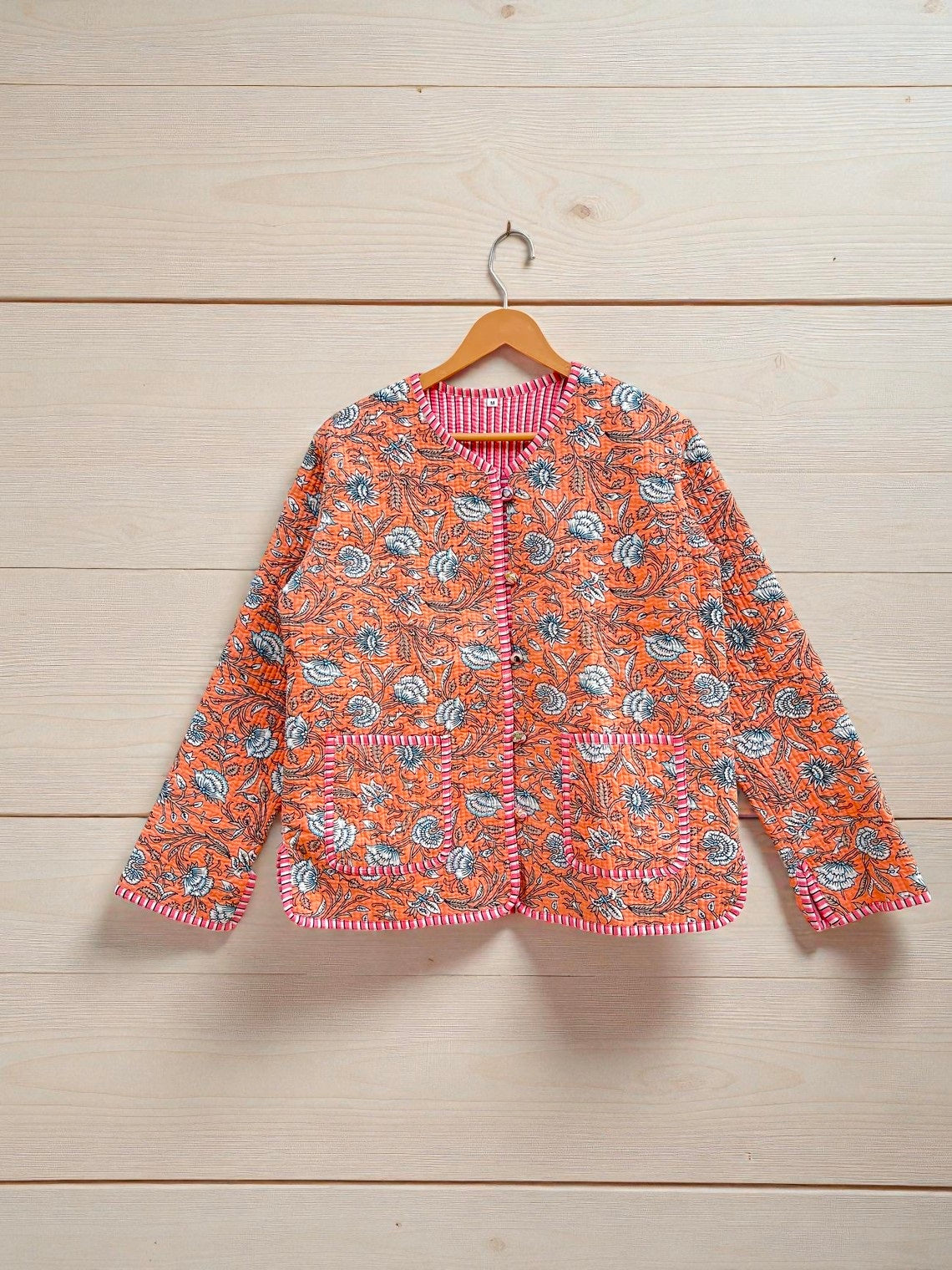 Women’s Quilted Cotton Jacket – Traditional Block Printed Reversible Design