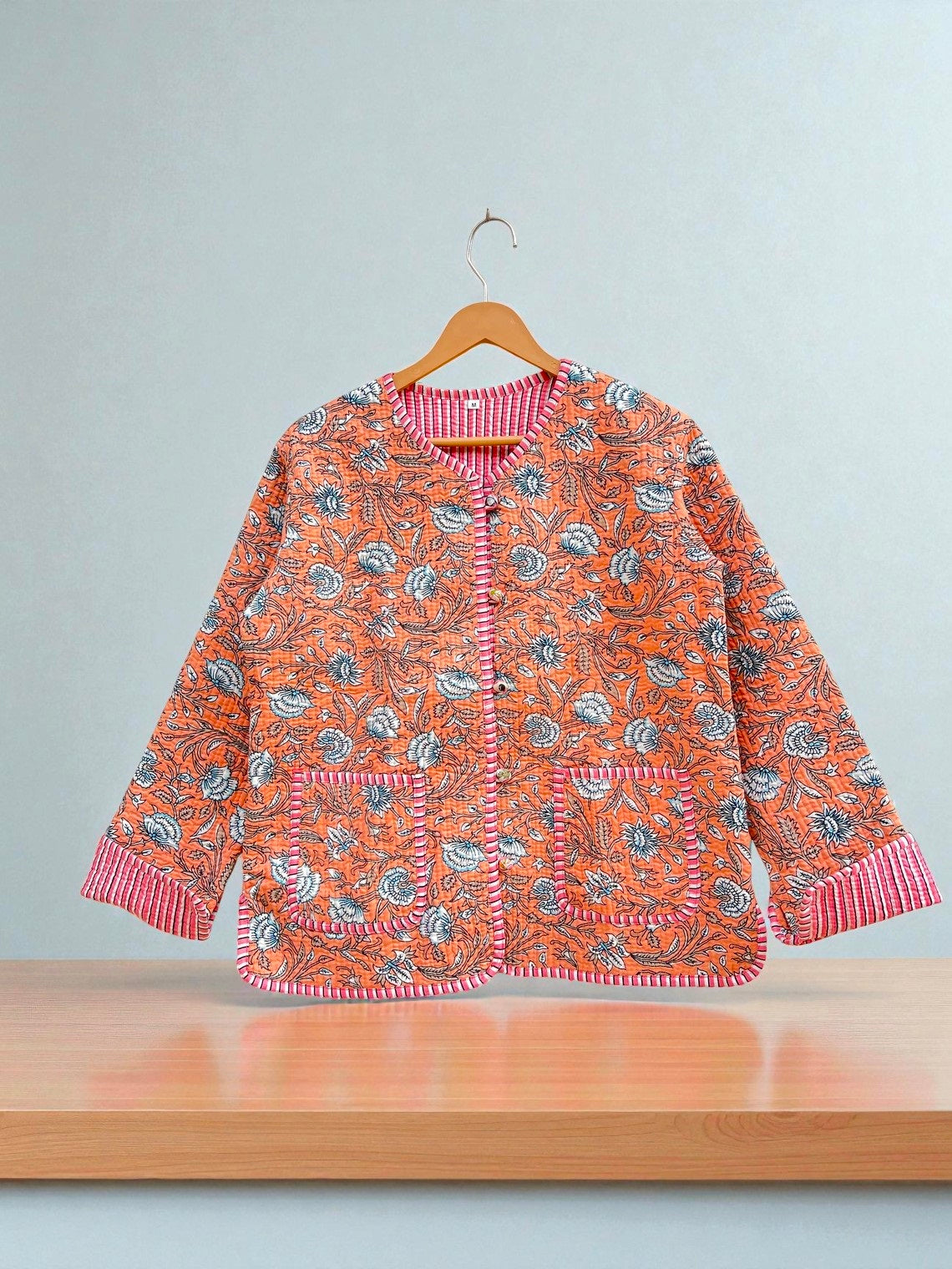 Women’s Quilted Cotton Jacket – Traditional Block Printed Reversible Design