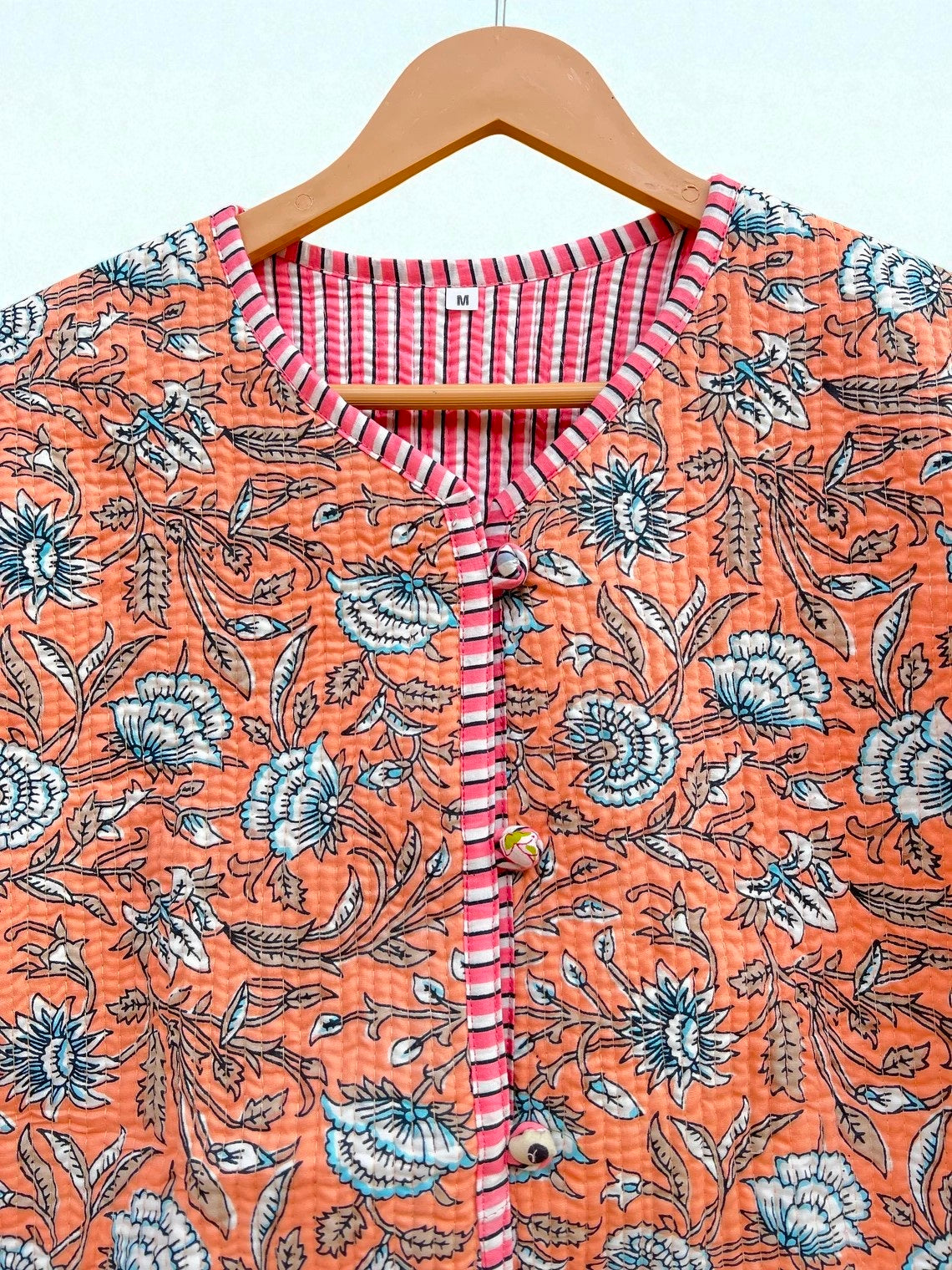 Women’s Quilted Cotton Jacket – Traditional Block Printed Reversible Design