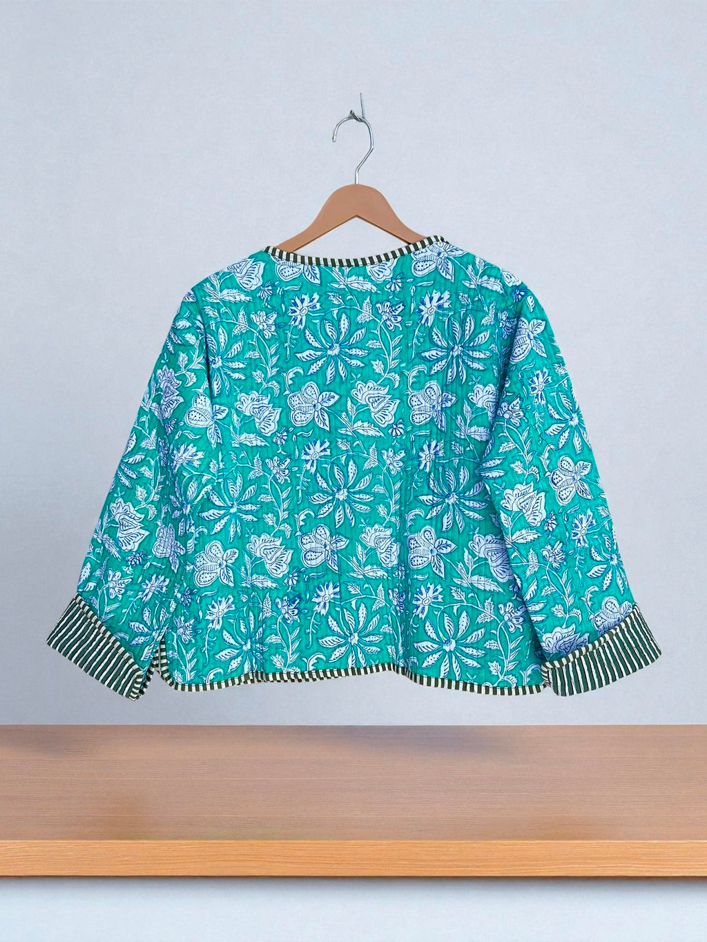 Rajasthani Hand Block Printed Cotton Quilted Jacket – Artisanal Winter Coat