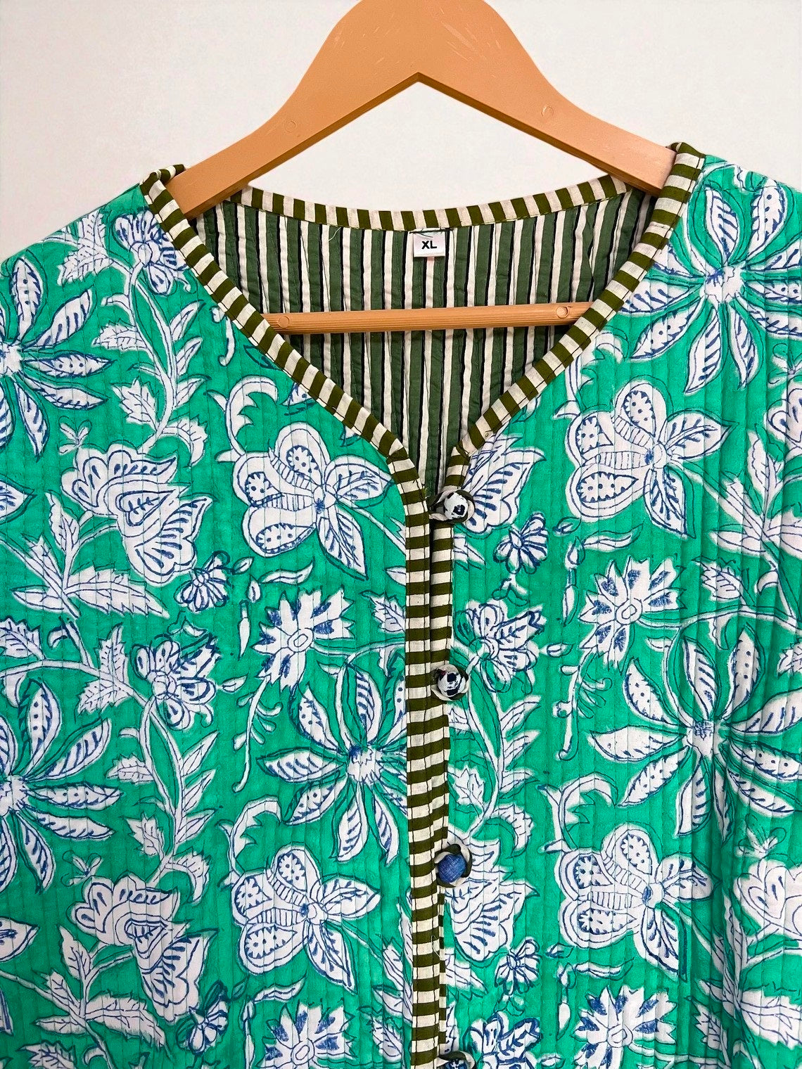 Rajasthani Hand Block Printed Cotton Quilted Jacket – Artisanal Winter Coat