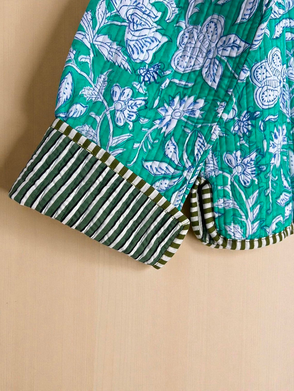 Rajasthani Hand Block Printed Cotton Quilted Jacket – Artisanal Winter Coat