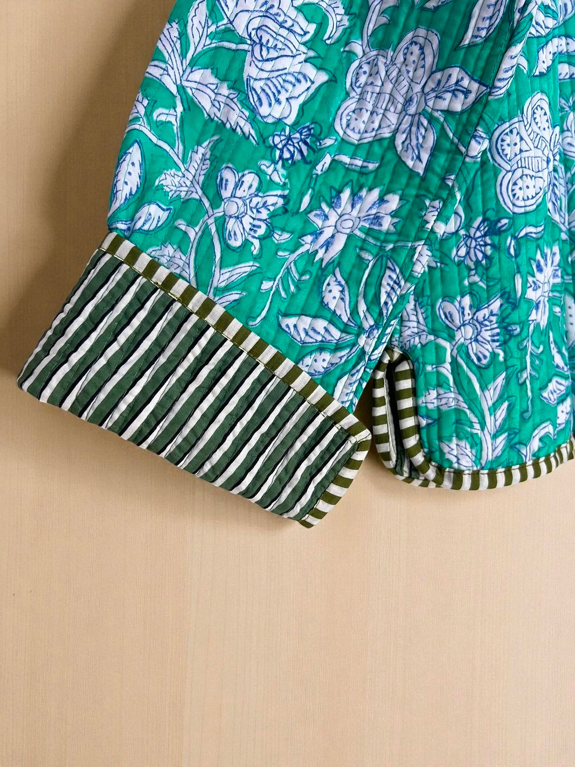 Rajasthani Hand Block Printed Cotton Quilted Jacket – Artisanal Winter Coat