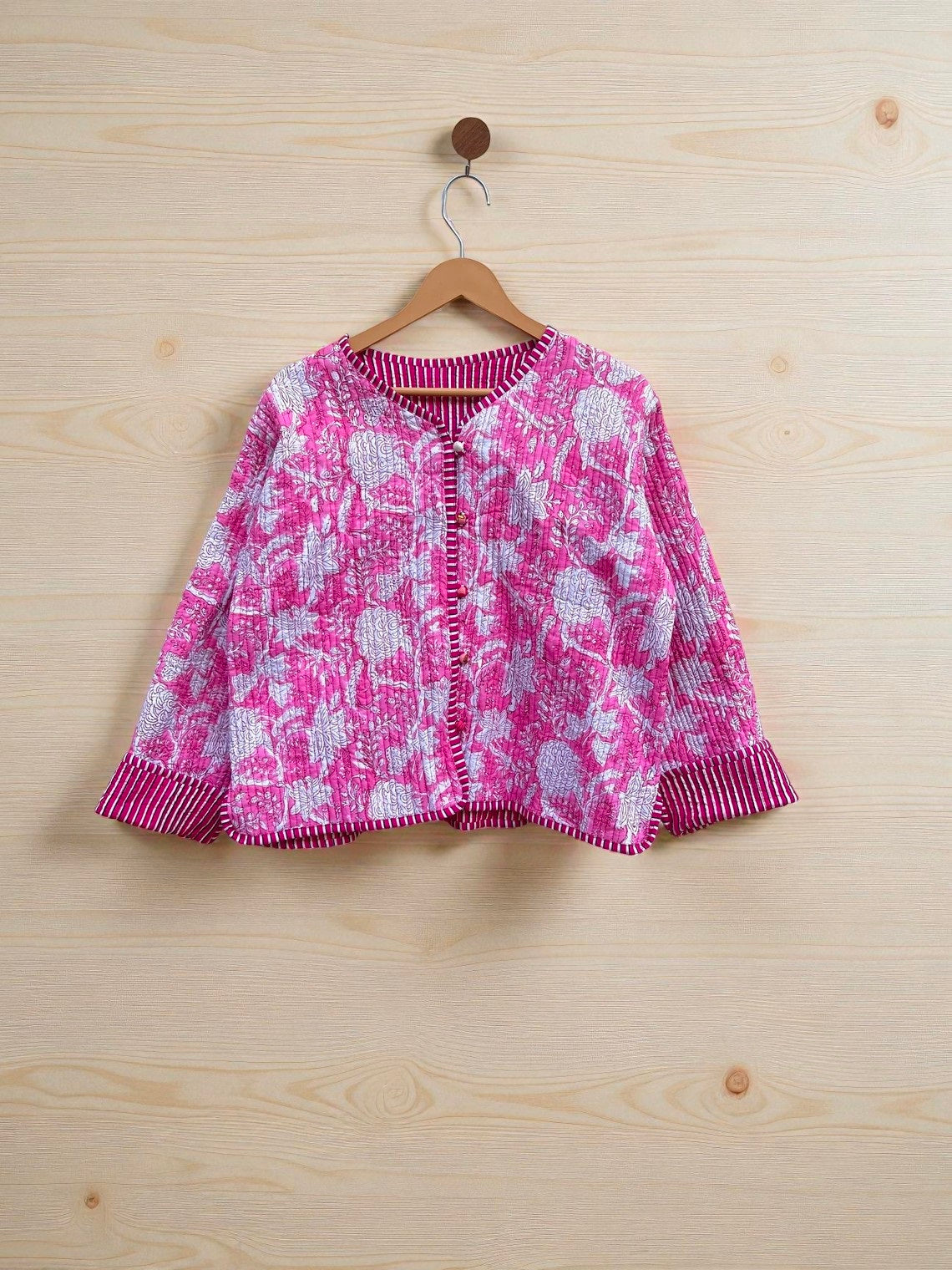 Handmade Cotton Quilted Jacket for Women – Block Print Reversible Design