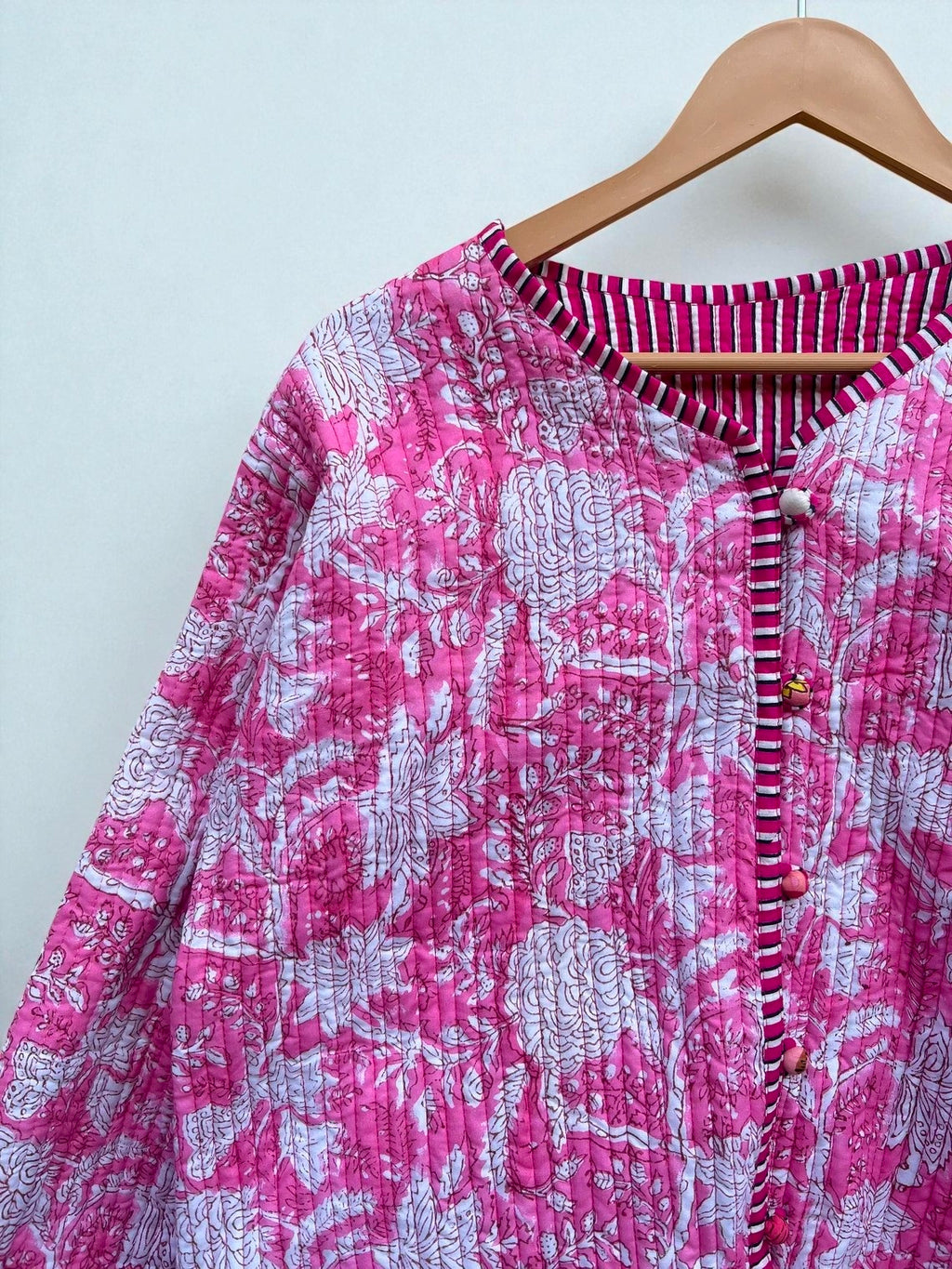 Handmade Cotton Quilted Jacket for Women – Block Print Reversible Design