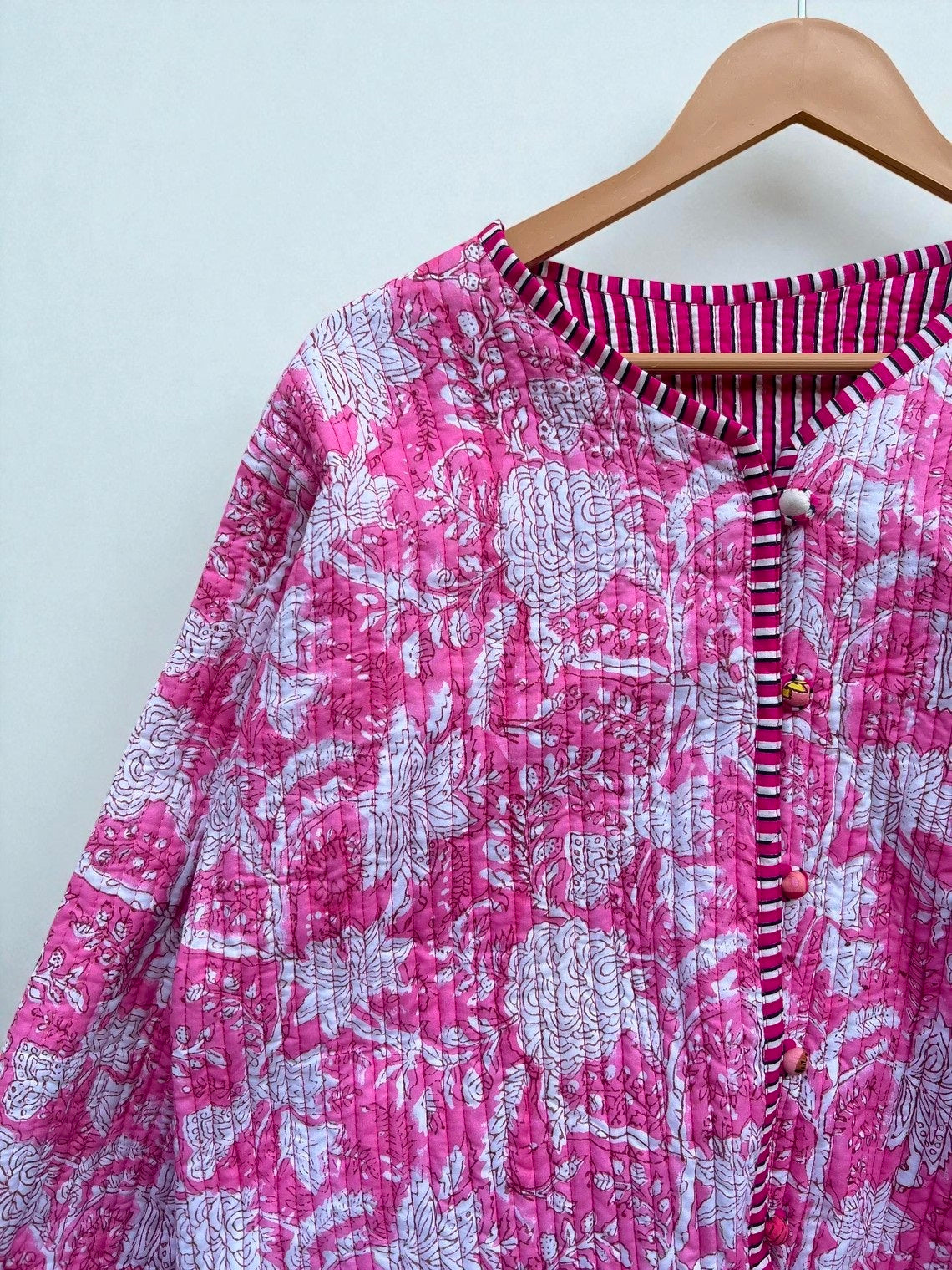 Handmade Cotton Quilted Jacket for Women – Block Print Reversible Design