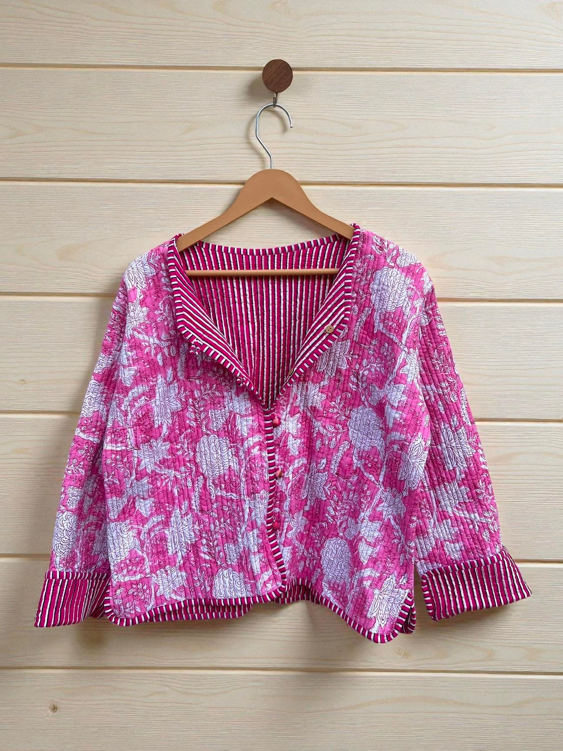Handmade Cotton Quilted Jacket for Women – Block Print Reversible Design