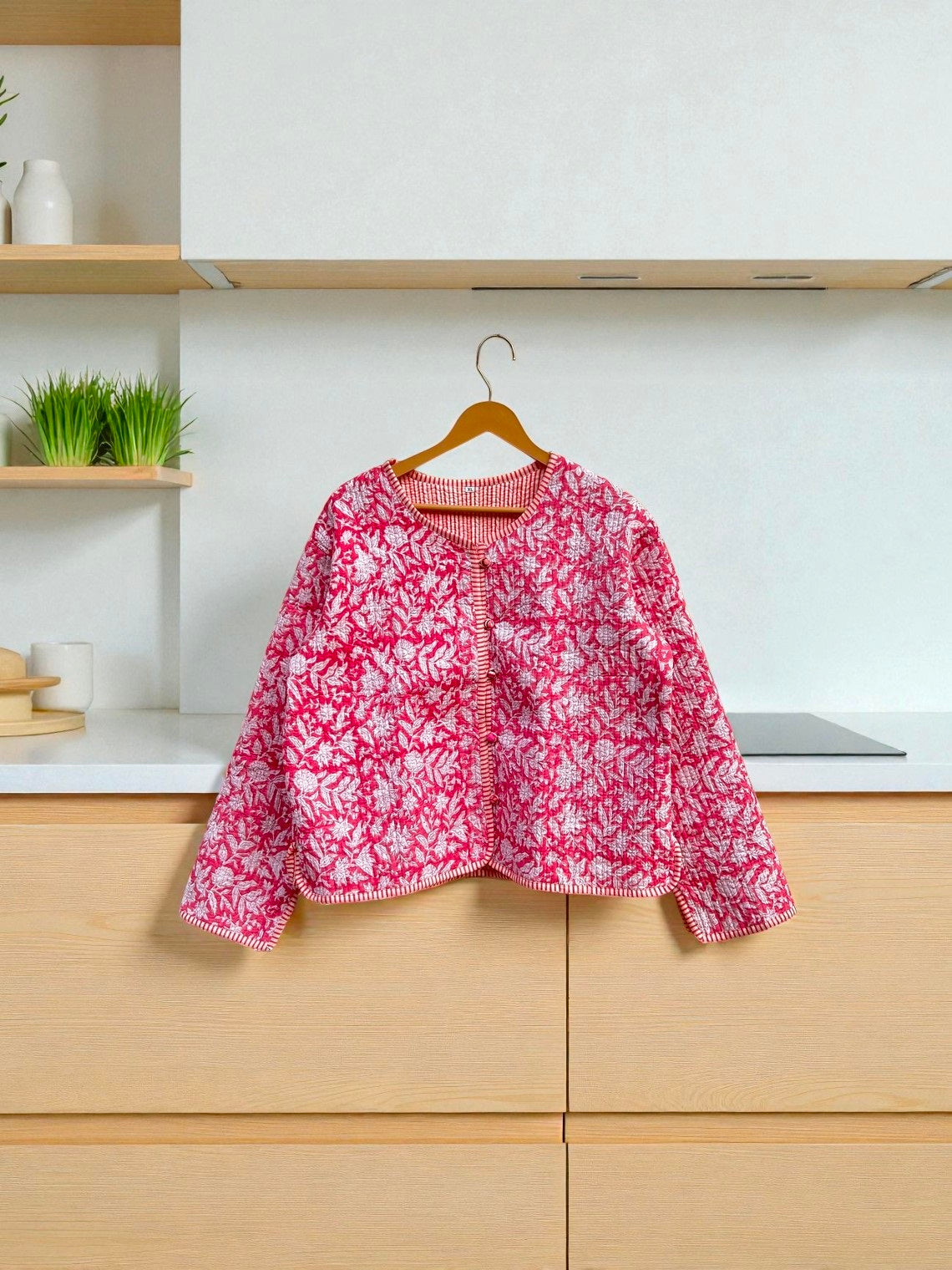 Floral Block Print Cotton Quilted Jacket – Bohemian Ethnic Wear for Women