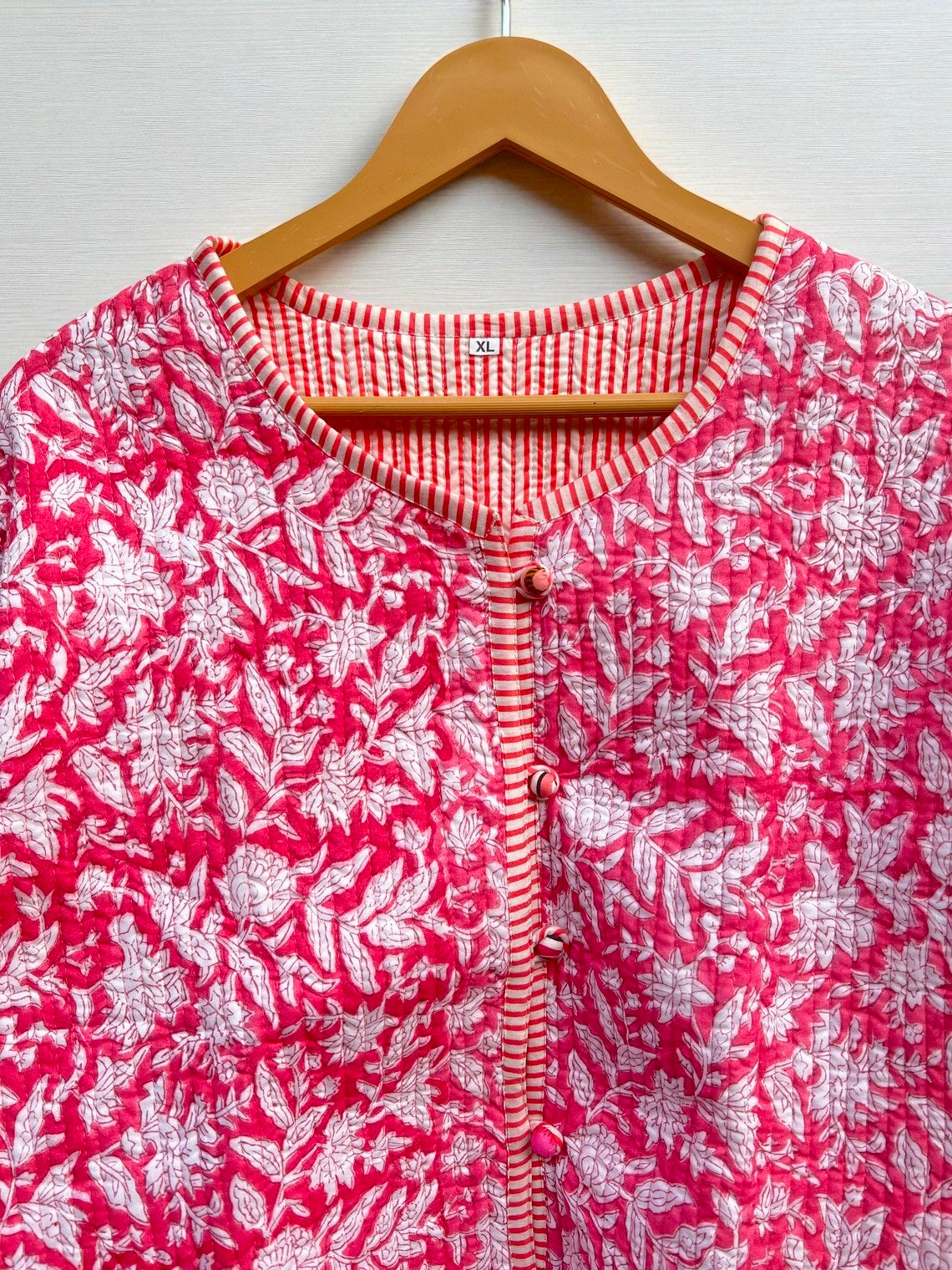 Floral Block Print Cotton Quilted Jacket – Bohemian Ethnic Wear for Women