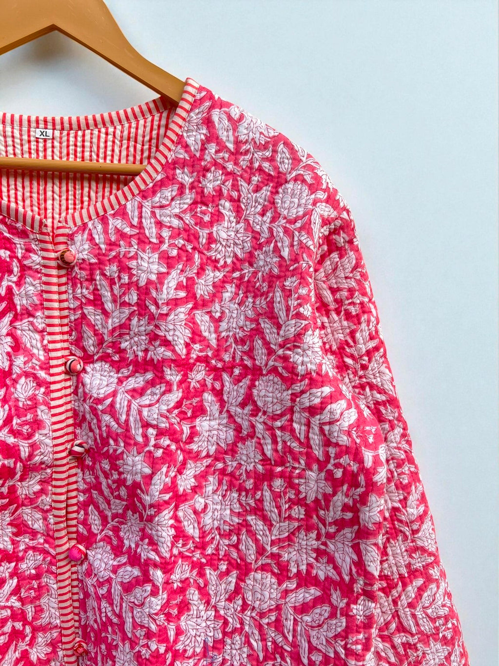 Floral Block Print Cotton Quilted Jacket – Bohemian Ethnic Wear for Women