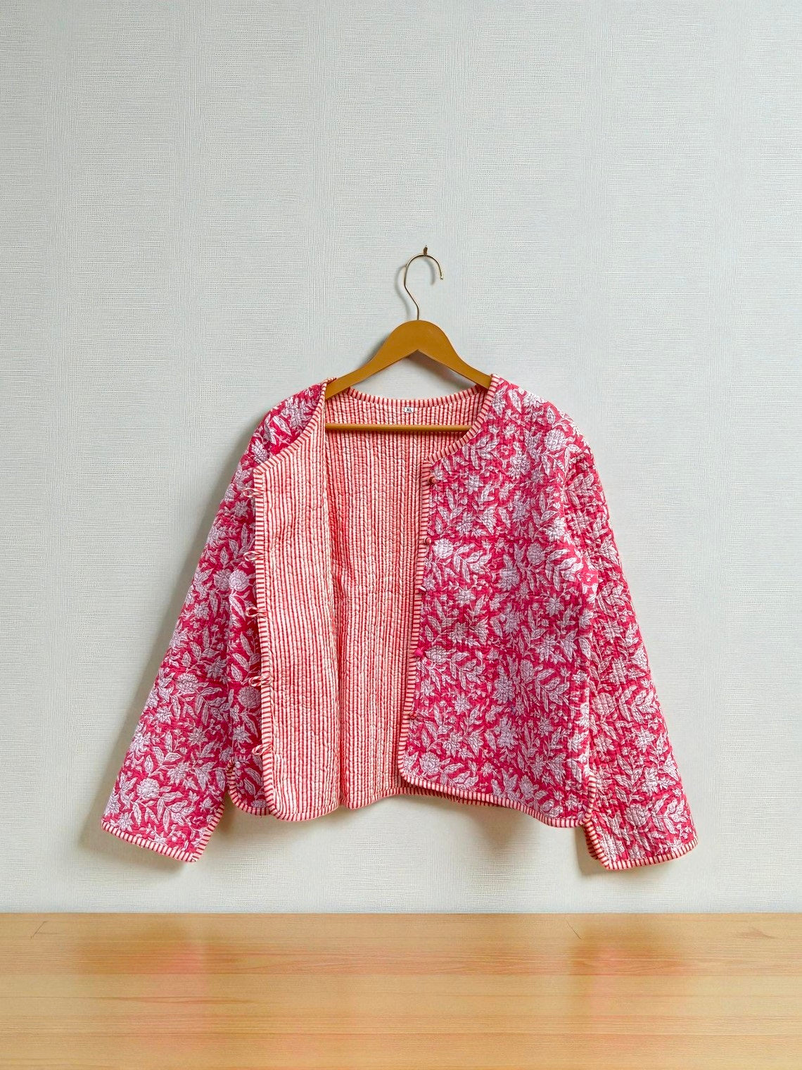 Floral Block Print Cotton Quilted Jacket – Bohemian Ethnic Wear for Women