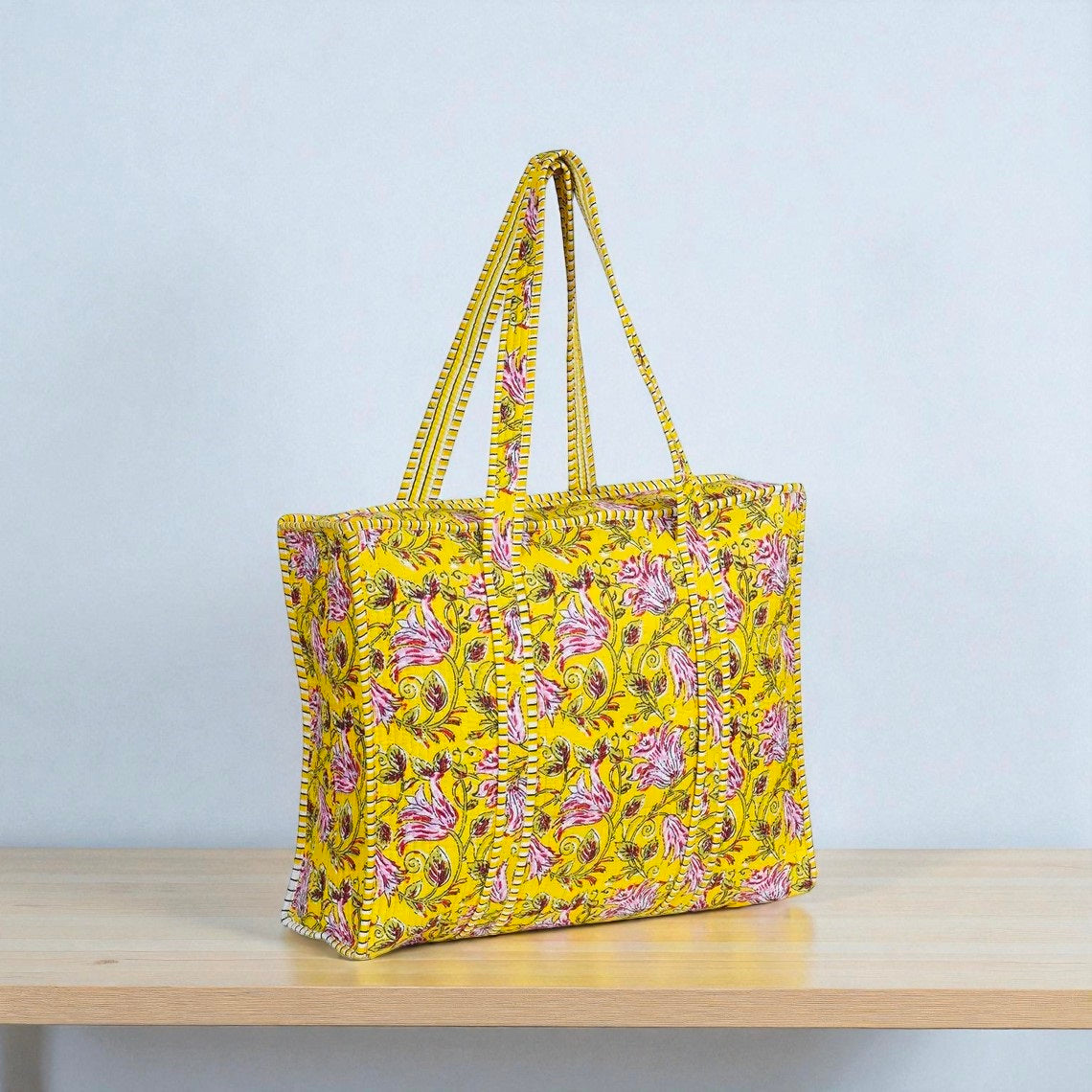 Block Printed Quilted Bag – Ethnic Handmade Shoulder Tote