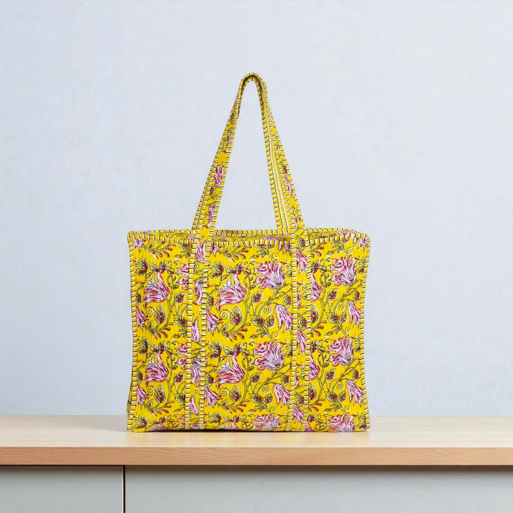 Block Printed Quilted Bag – Ethnic Handmade Shoulder Tote