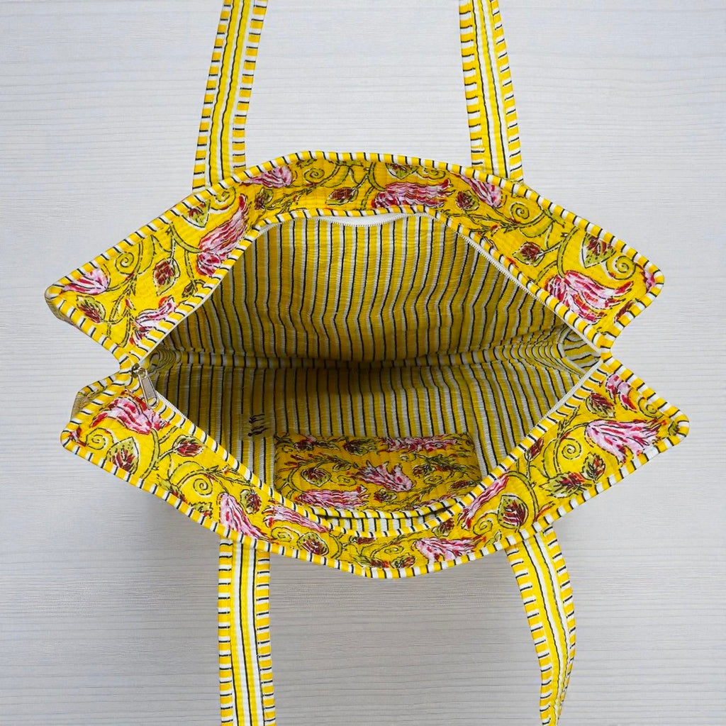 Block Printed Quilted Bag – Ethnic Handmade Shoulder Tote