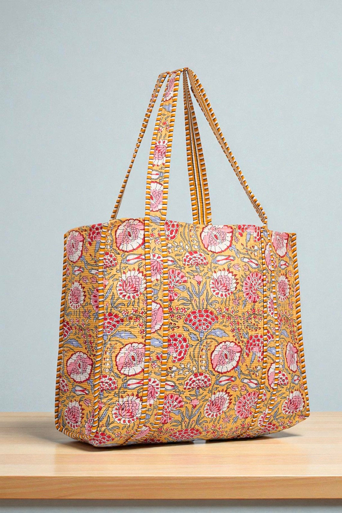 Floral Quilted Bag – Handmade Indian Cotton Tote
