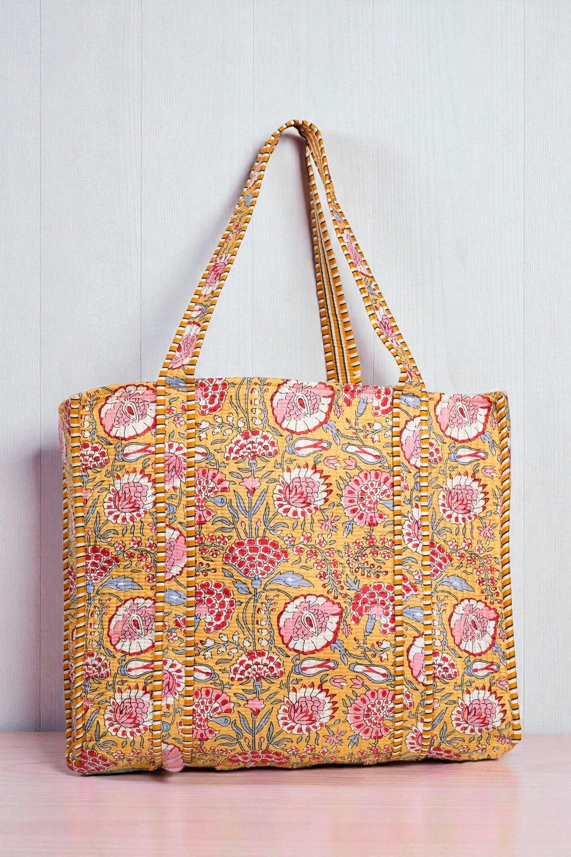 Floral Quilted Bag – Handmade Indian Cotton Tote