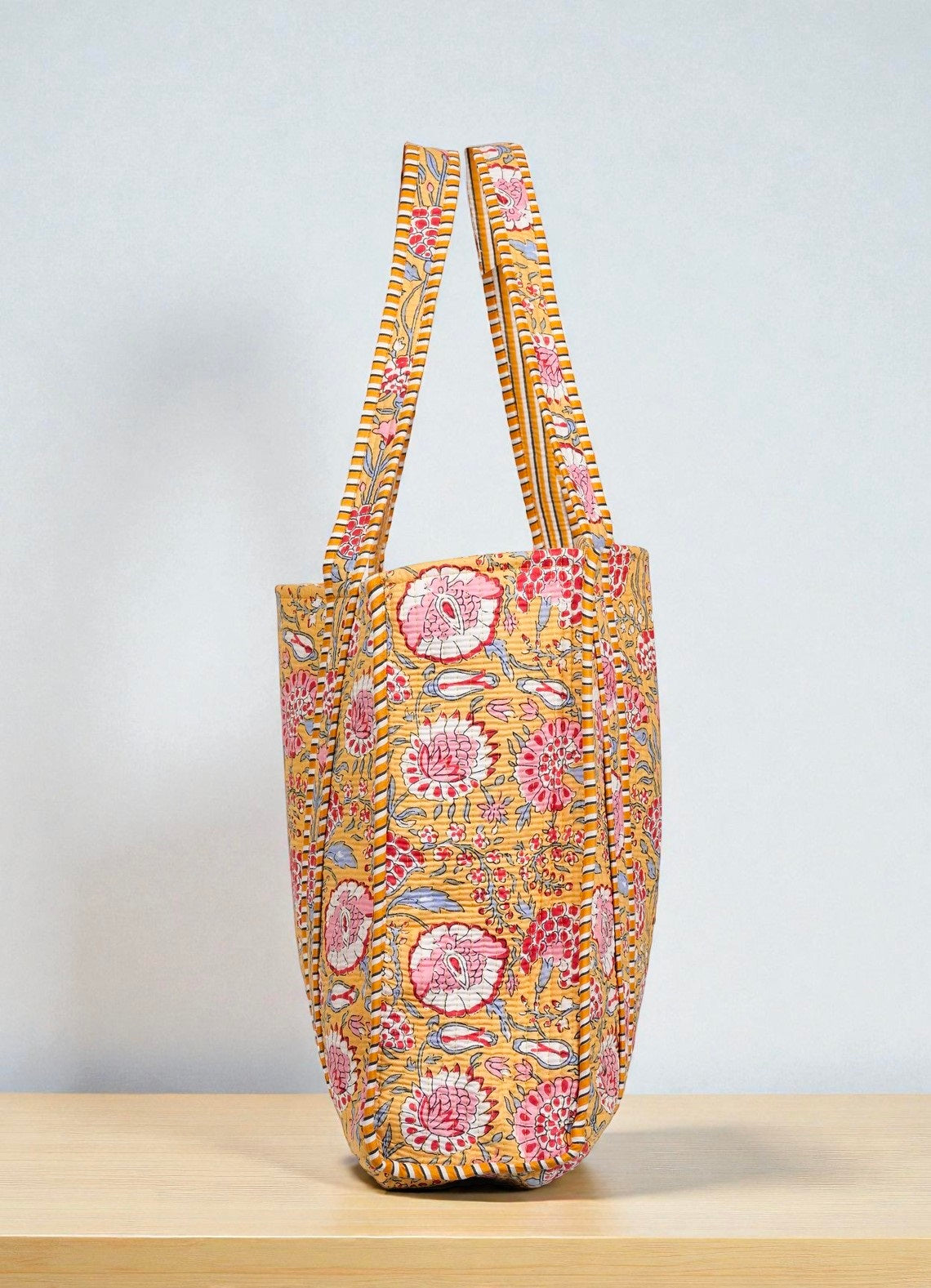 Floral Quilted Bag – Handmade Indian Cotton Tote