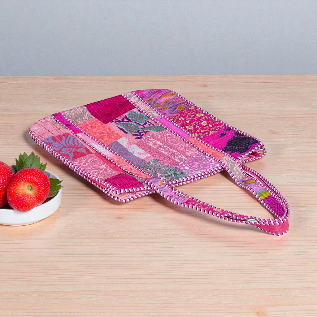 Indian Patchwork Handmade Cotton Quilted Bag Boho Tote for Everyday Use