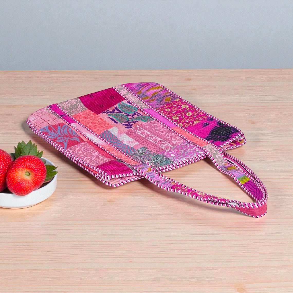 Indian Patchwork Handmade Cotton Quilted Bag Boho Tote for Everyday Use