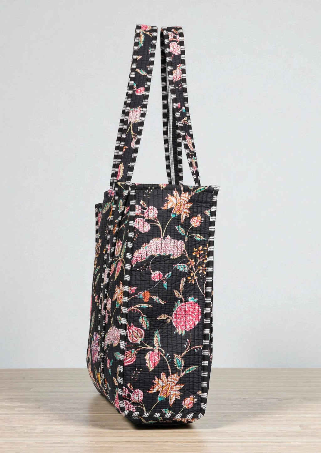 Handcrafted Quilted Tote Bag – Block Print Bohemian Style