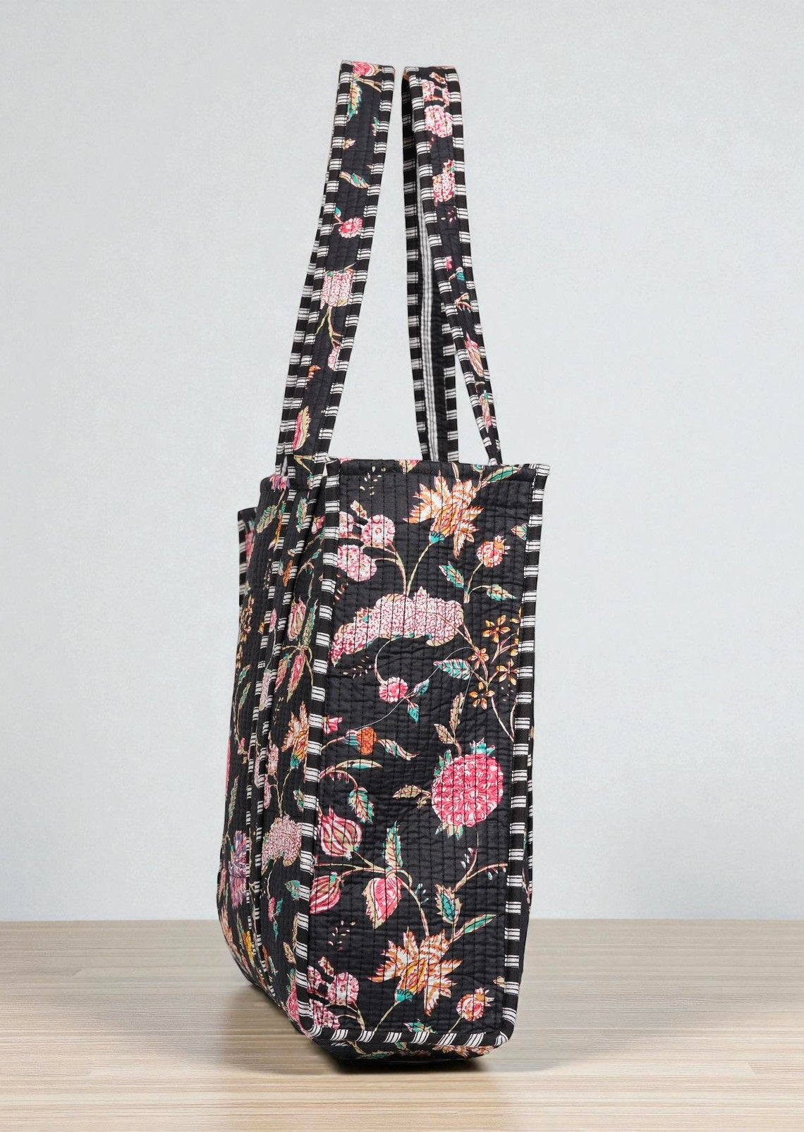 Handcrafted Quilted Tote Bag – Block Print Bohemian Style