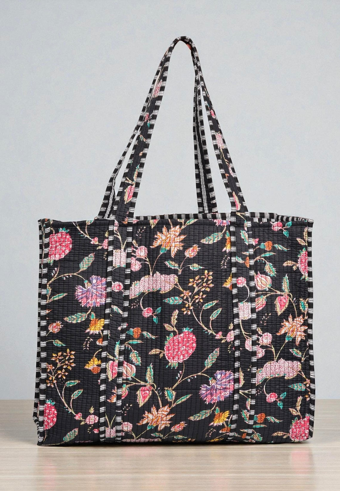 Handcrafted Quilted Tote Bag – Block Print Bohemian Style