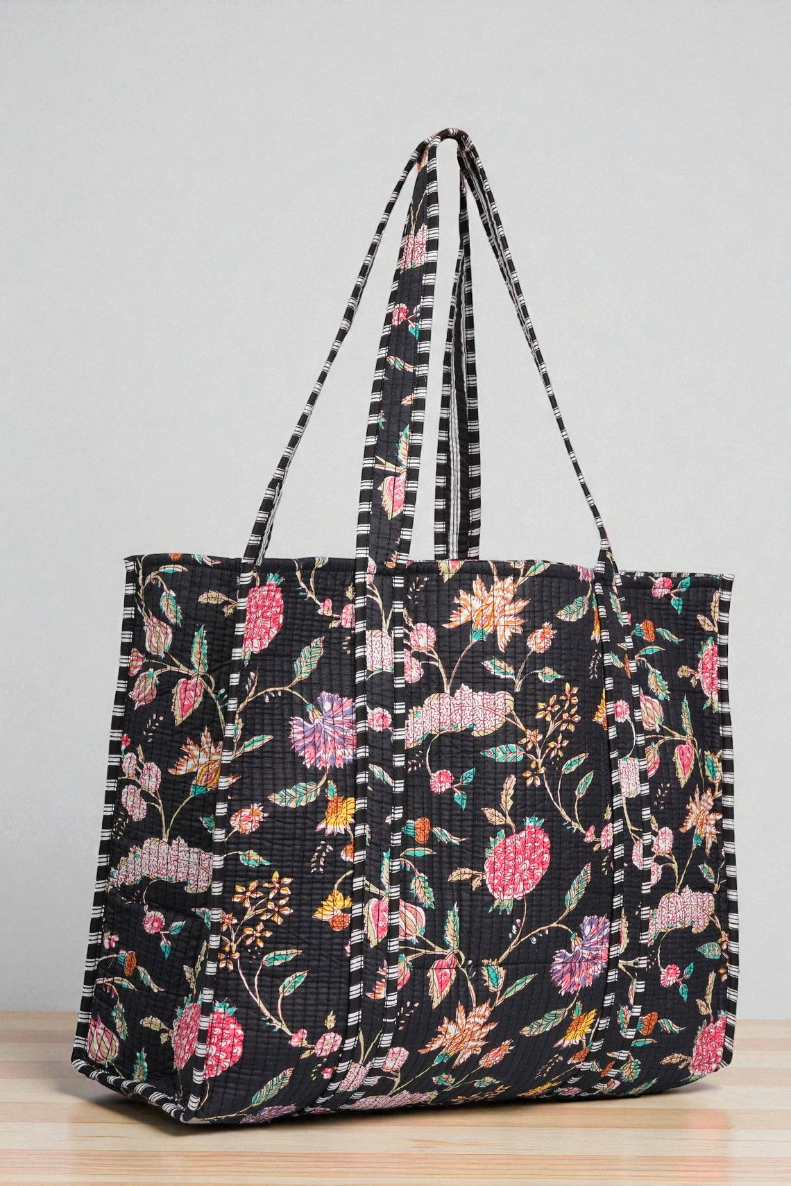 Handcrafted Quilted Tote Bag – Block Print Bohemian Style