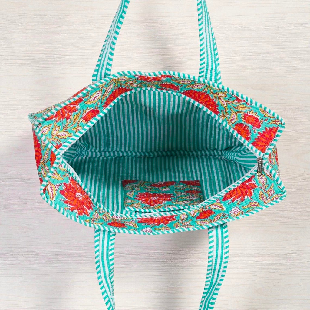 Traditional Indian Quilted Bag – Hand Block Printed Design
