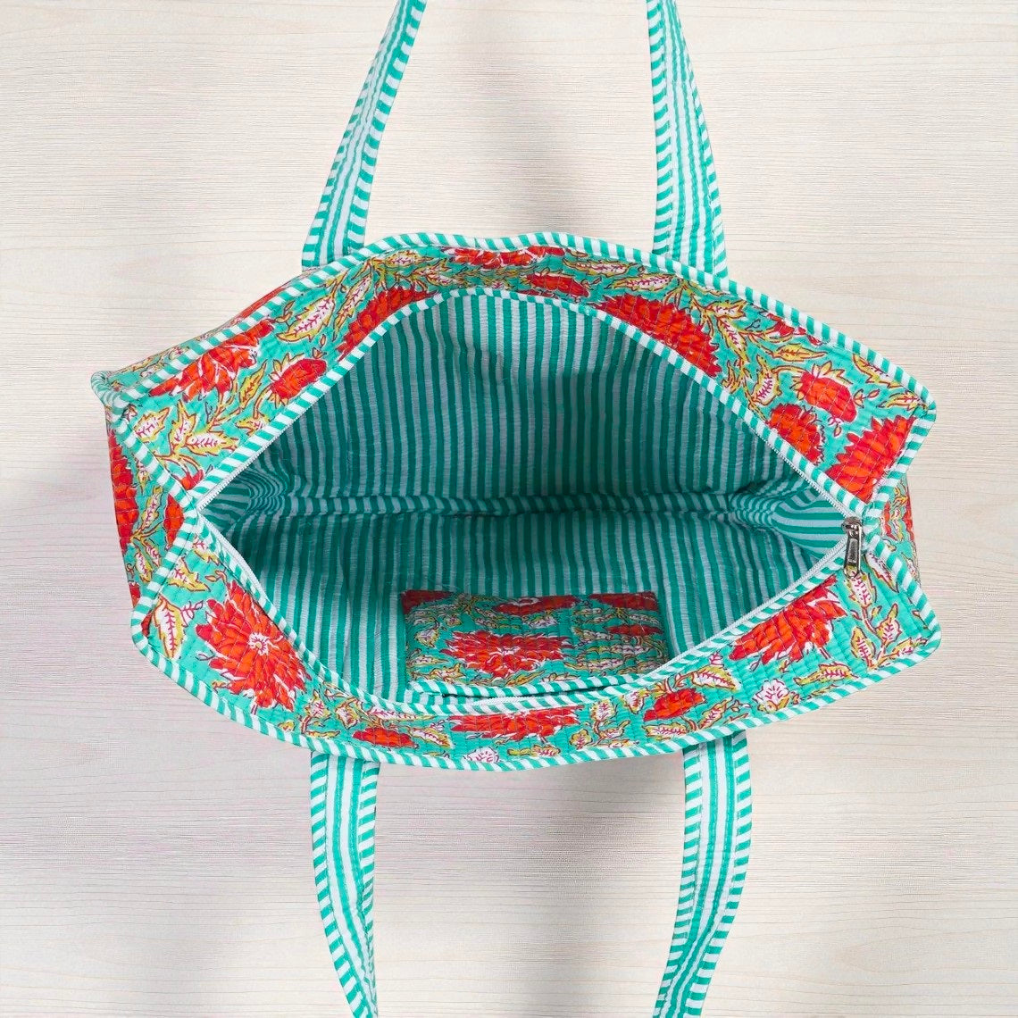 Traditional Indian Quilted Bag – Hand Block Printed Design