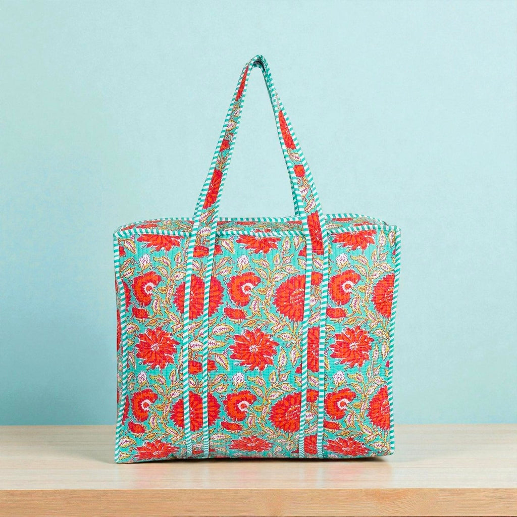 Traditional Indian Quilted Bag – Hand Block Printed Design