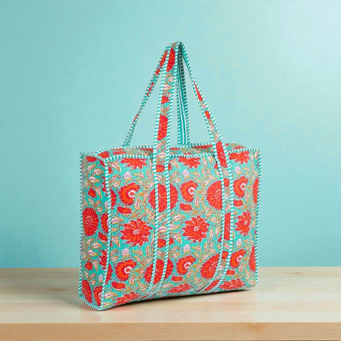 Traditional Indian Quilted Bag – Hand Block Printed Design