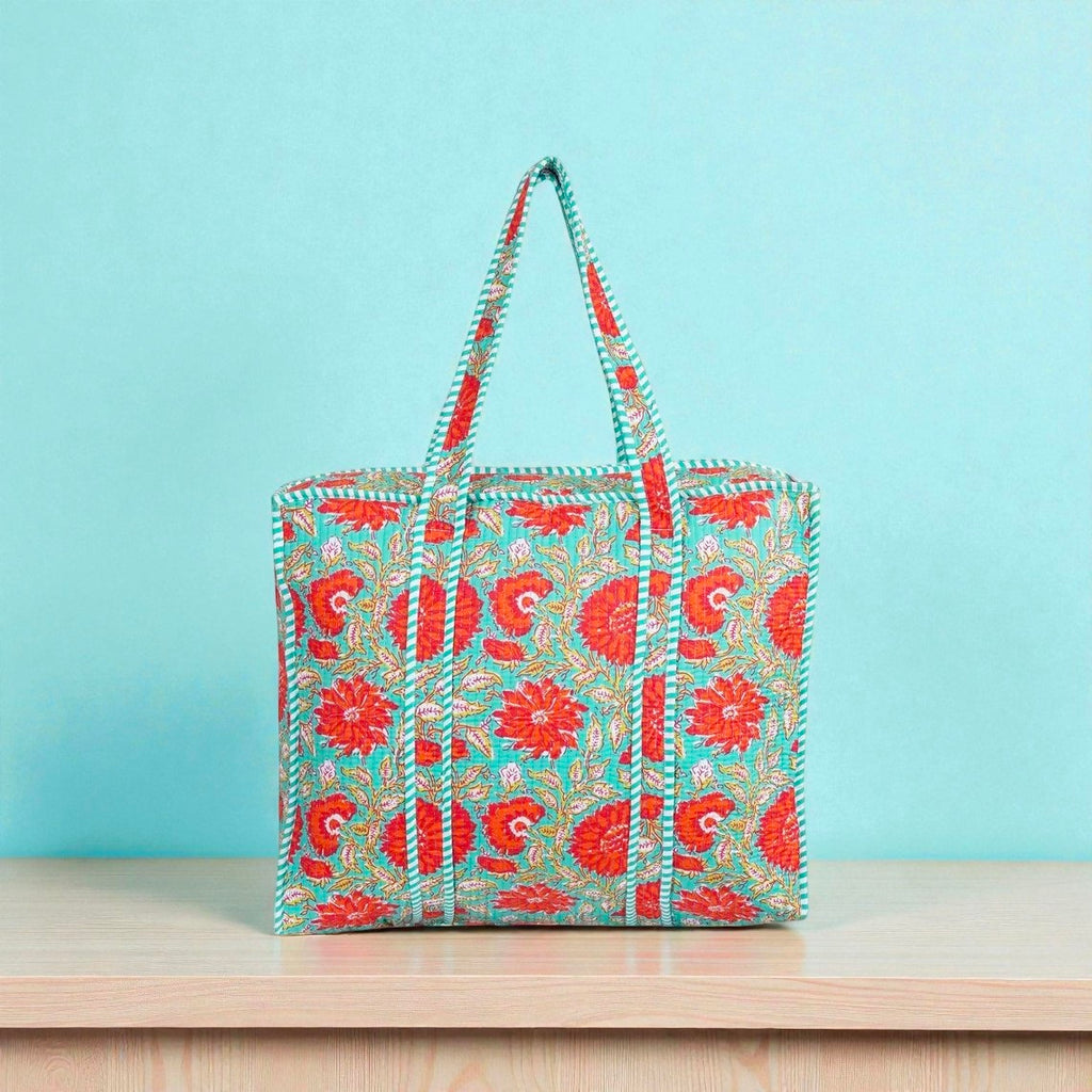 Traditional Indian Quilted Bag – Hand Block Printed Design