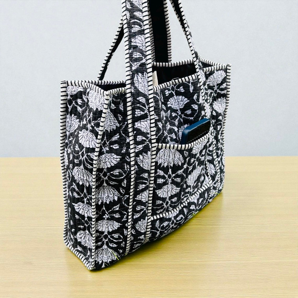 Luxury Quilted Tote – Elegant Handmade Cotton Bag