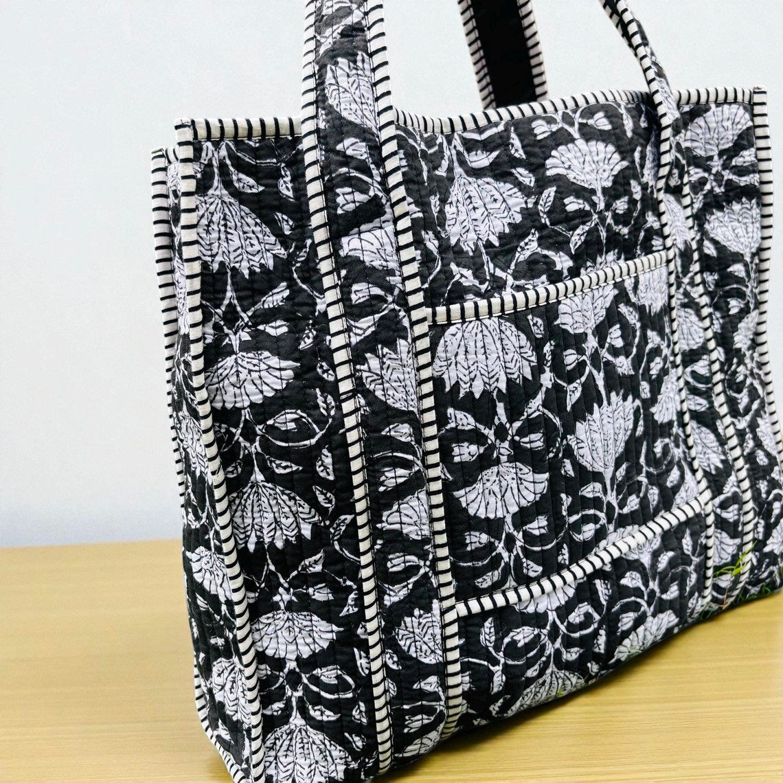 Luxury Quilted Tote – Elegant Handmade Cotton Bag