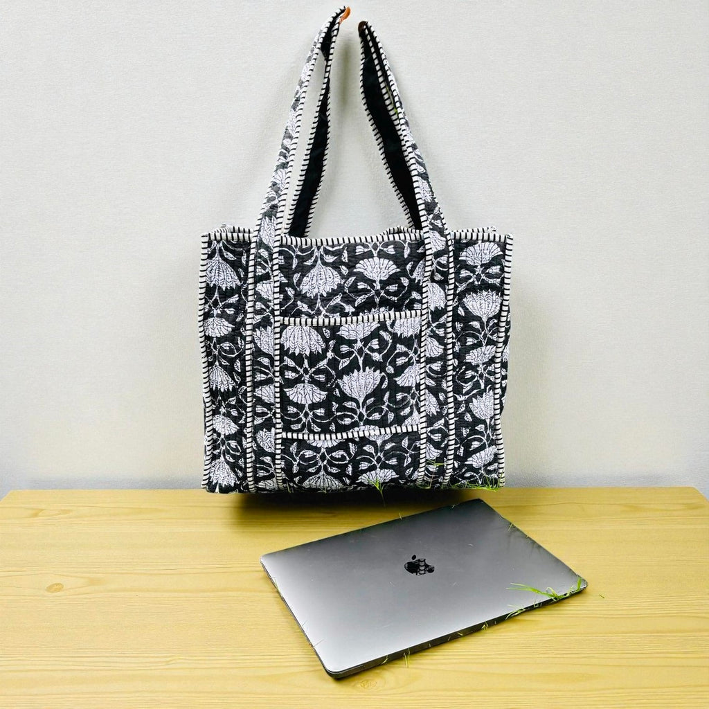 Luxury Quilted Tote – Elegant Handmade Cotton Bag