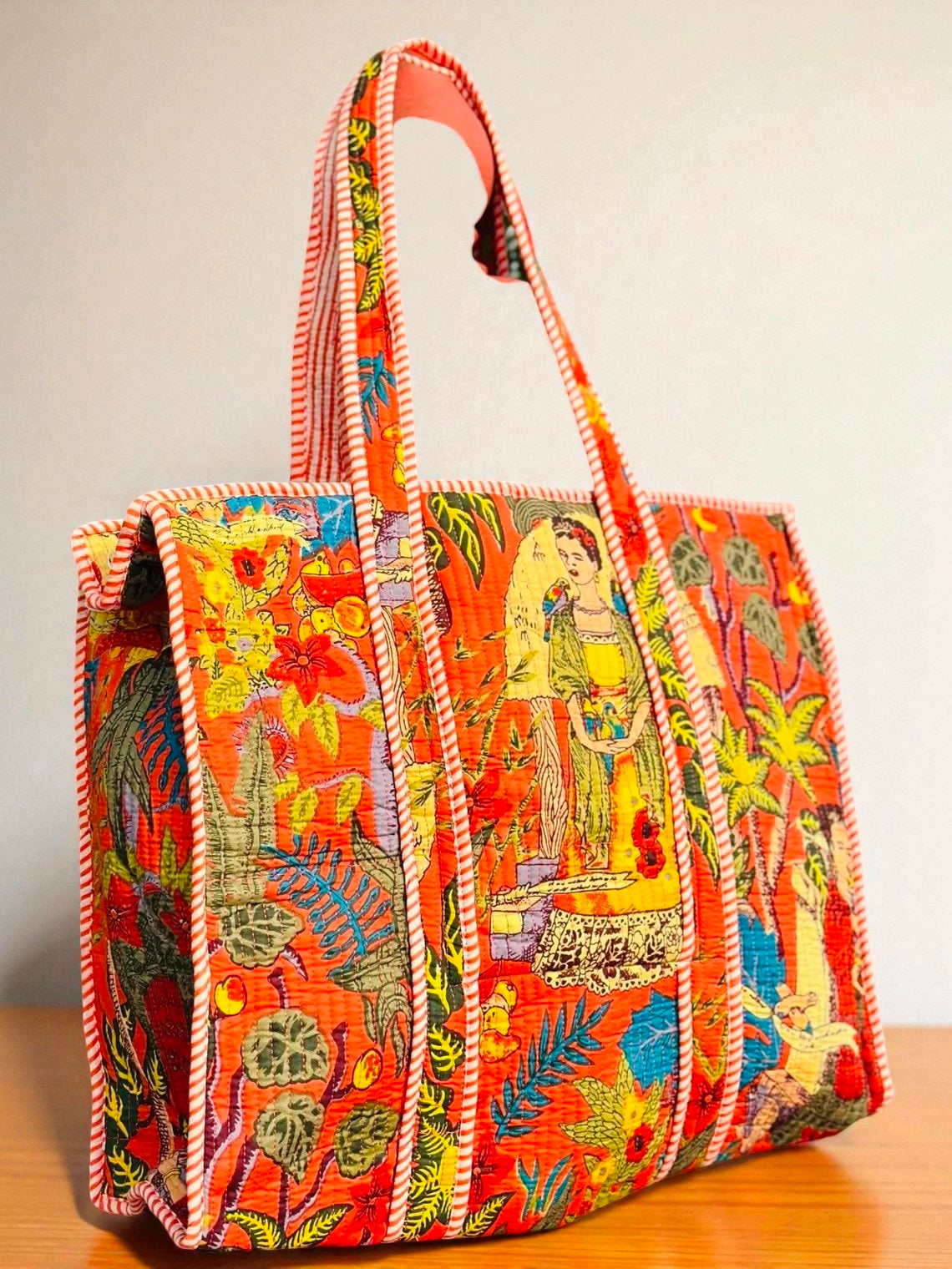 Indian Quilted Bag – Floral Block Print Shoulder Tote