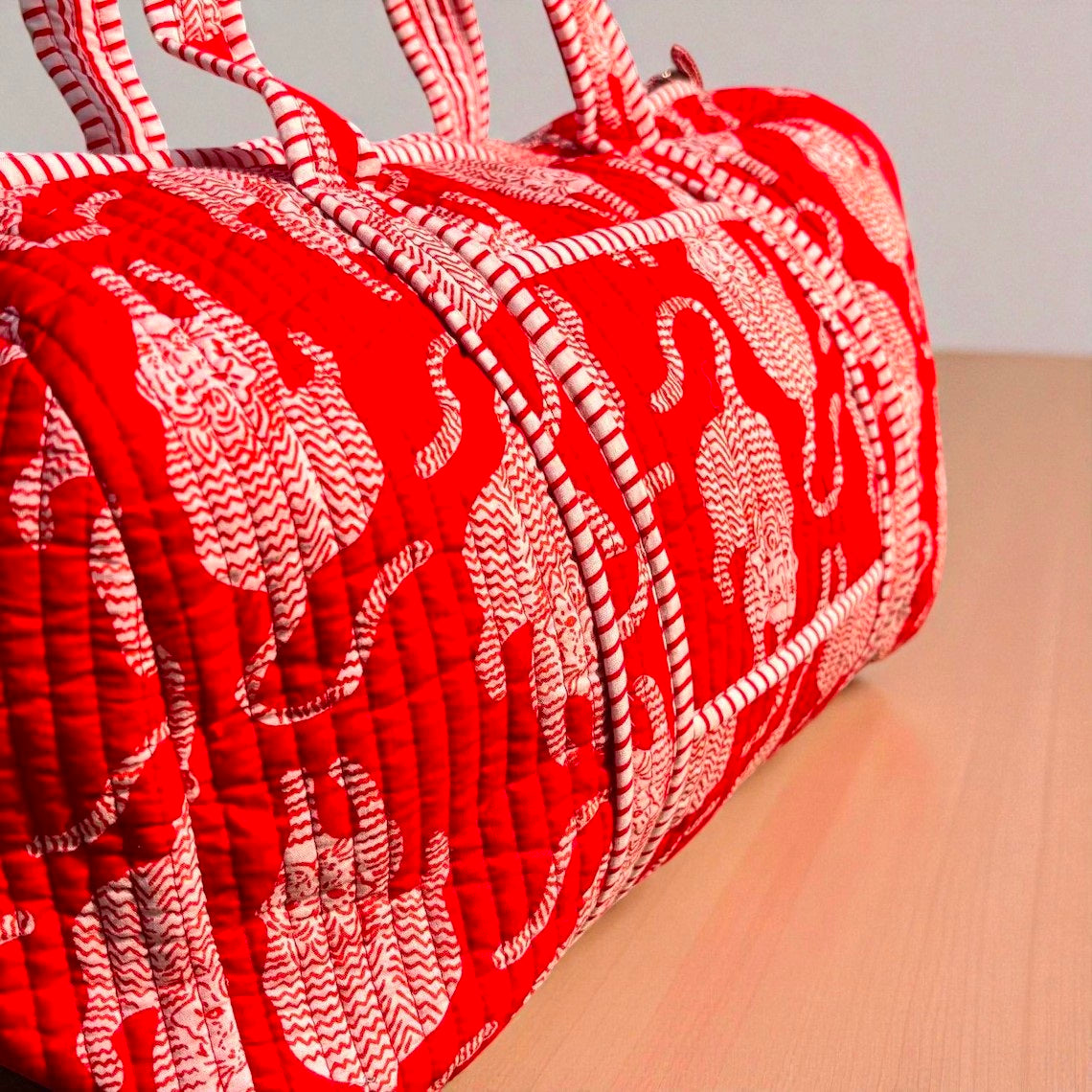 Handmade Hand-Printed Cotton Quilted Bag Boho Tote for Everyday Use