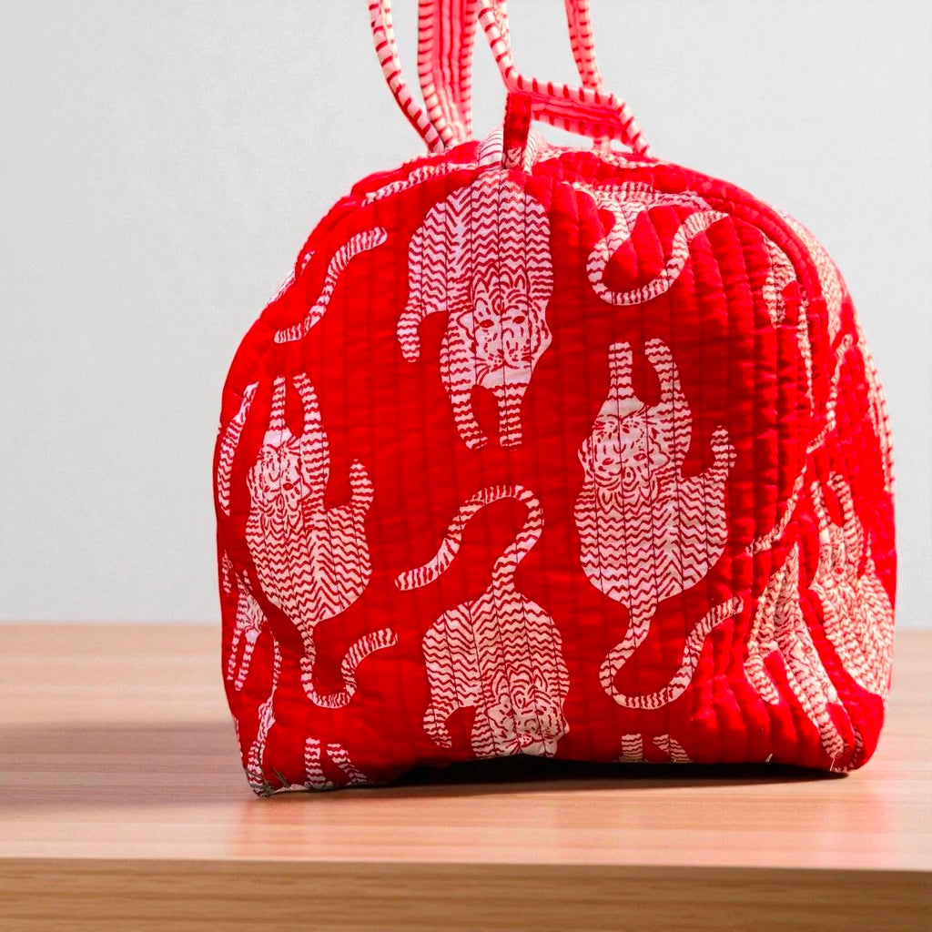 Handmade Hand-Printed Cotton Quilted Bag Boho Tote for Everyday Use