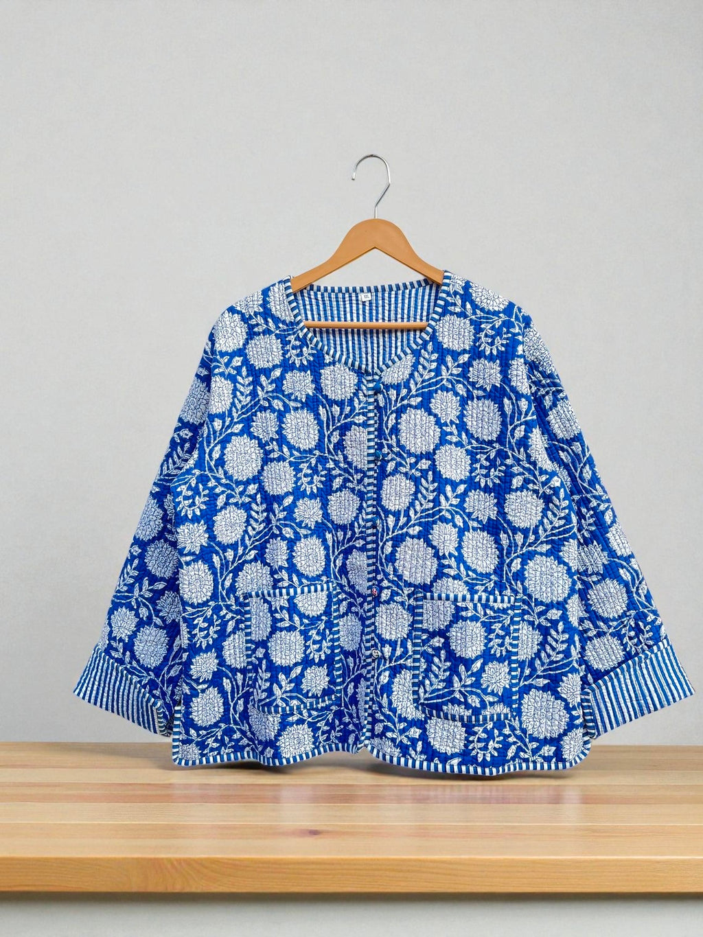 Floral Block Print Cotton Quilted Jacket – Bohemian Ethnic Wear for Women