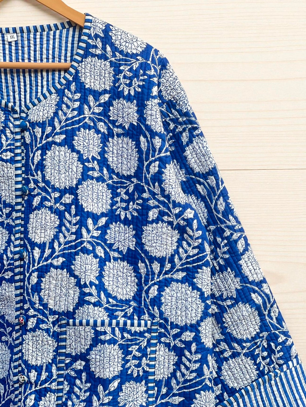 Floral Block Print Cotton Quilted Jacket – Bohemian Ethnic Wear for Women