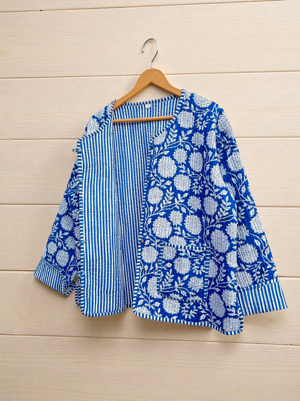 Floral Block Print Cotton Quilted Jacket – Bohemian Ethnic Wear for Women