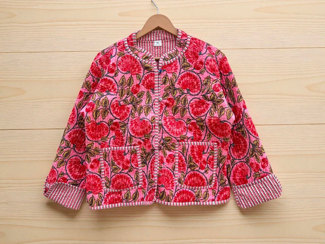 Reversible Hand Block Print Cotton Quilted Jacket – Stylish Winter Layer