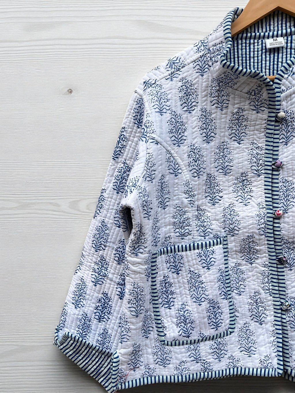 Women’s Cotton Quilted Jacket – Jaipuri Block Print, Lightweight & Warm